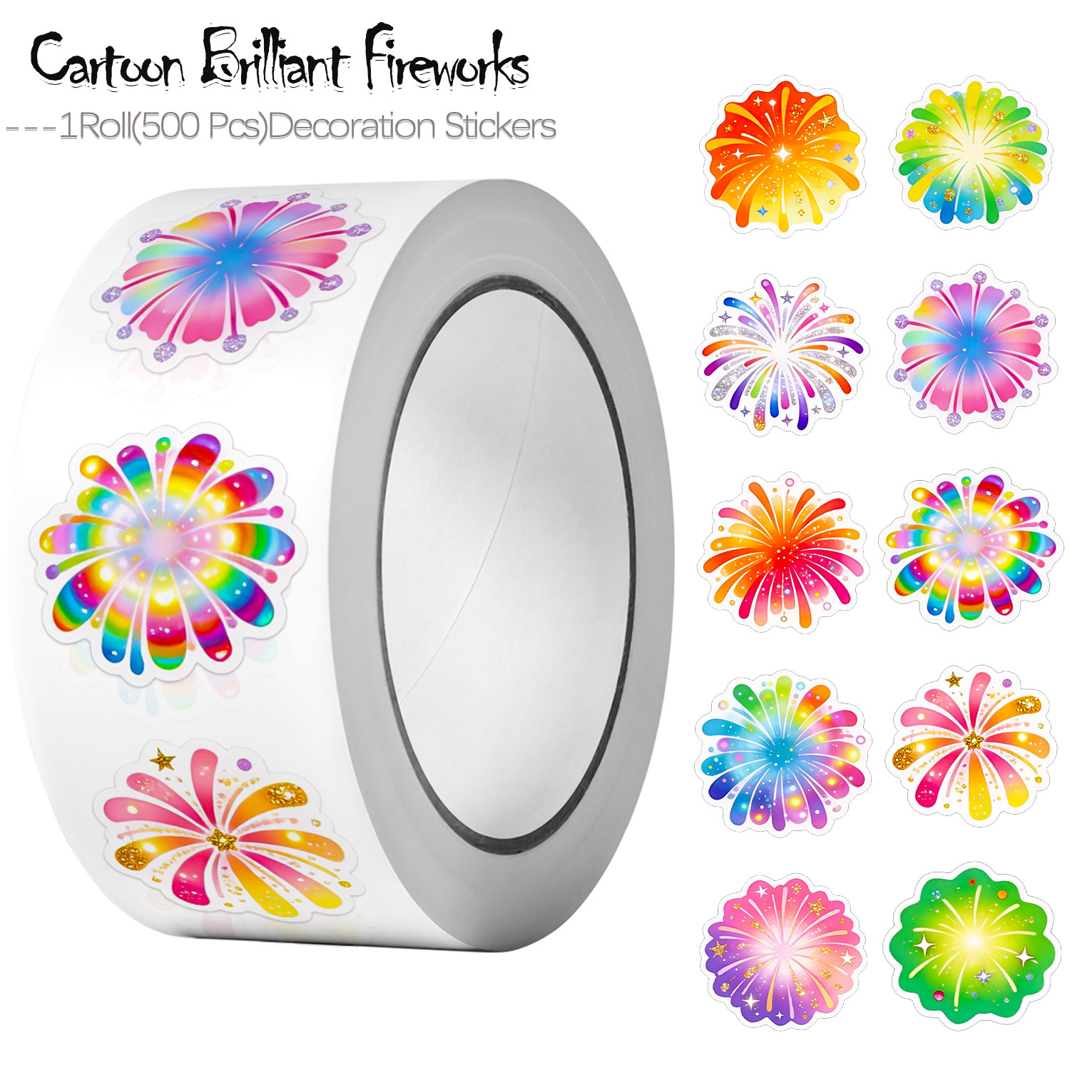 Tech Accessories To Gift - 500Pcs Cartoon Brilliant Fireworks Sticker Roll