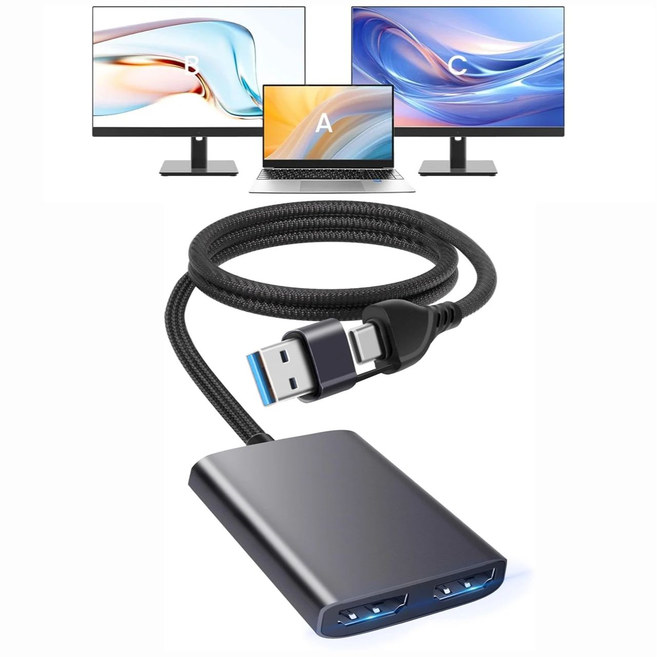 Usb C To Hdmi - USB C/A 3.0 to Dual HDMI-compatible