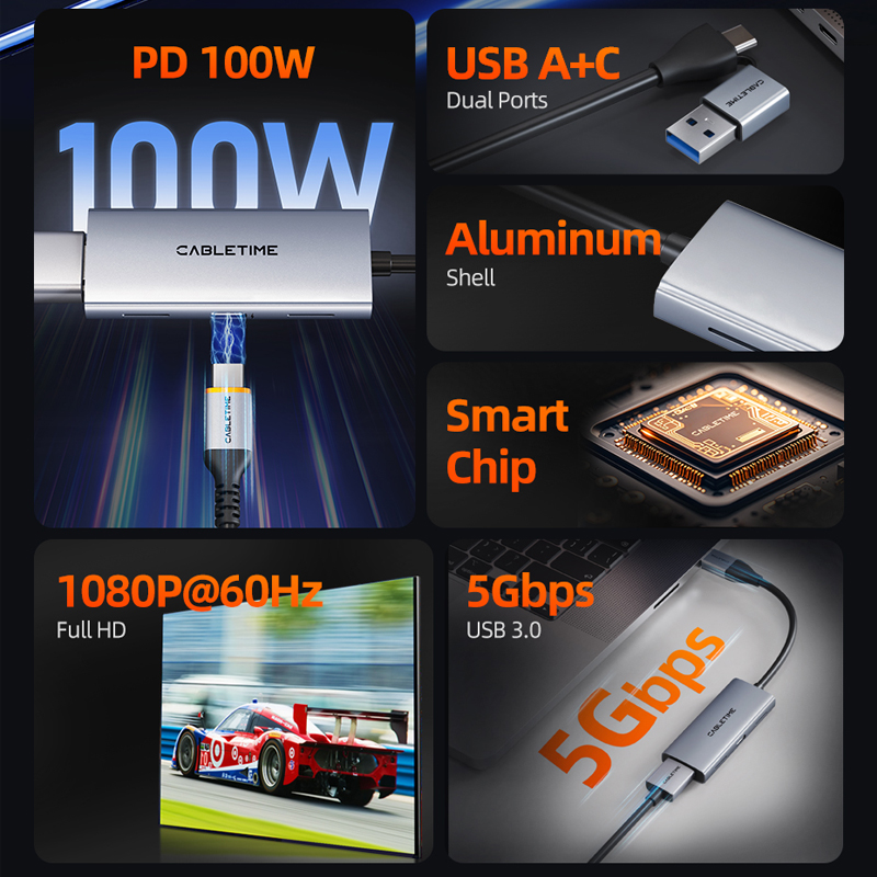CABLETIME USB 3.0 HDMI Video C - đánh giá và giá Usb C To Hdmi